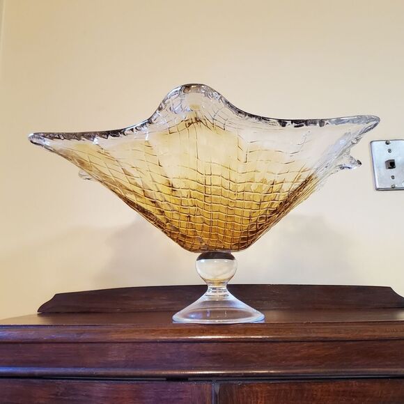 Large Centerpiece Statement Piece Amber Gold and Clear Glass - Picture 1 of 16